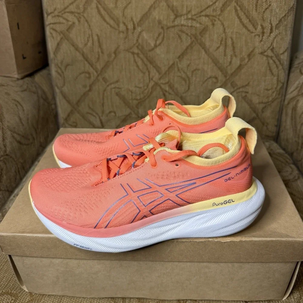 Asics Gel-Nimbus 25 Orange White 10128356 Women's Size 7 Running Shoes